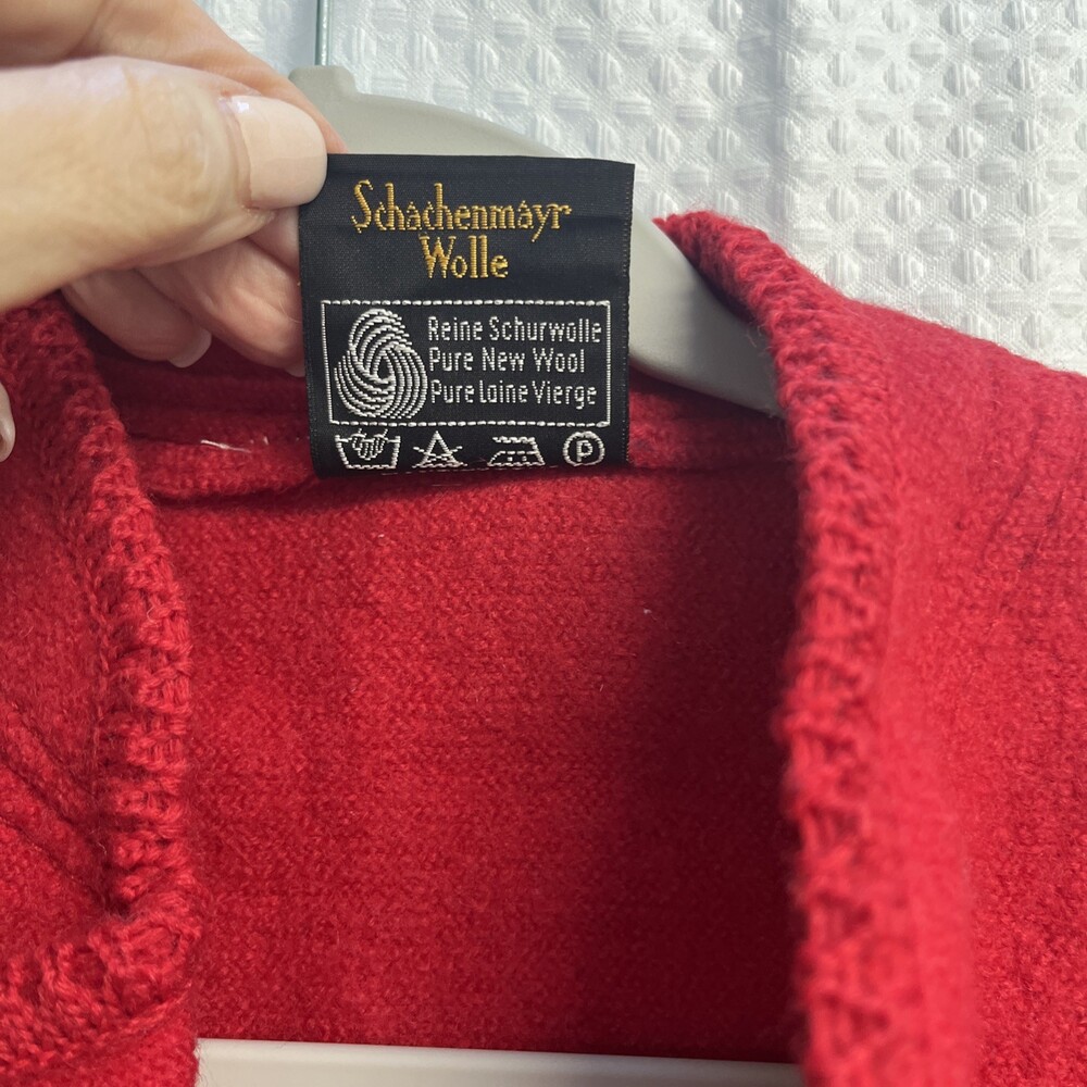 Vtg Hundt Model Red Boiled Wool Crochet Trim Military Cardigan Sweater Jacket - Picture 5 of 12